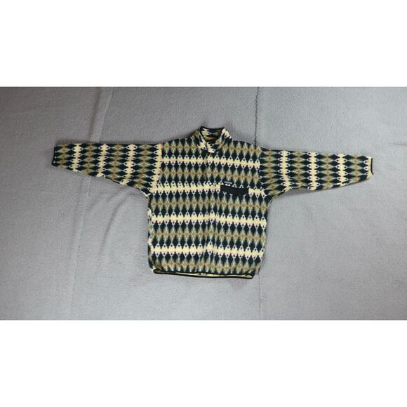 Patagonia Synchilla Mens Large Forest Carpet Tsnap Black Yellow Fleece Sweater - Picture 1 of 9